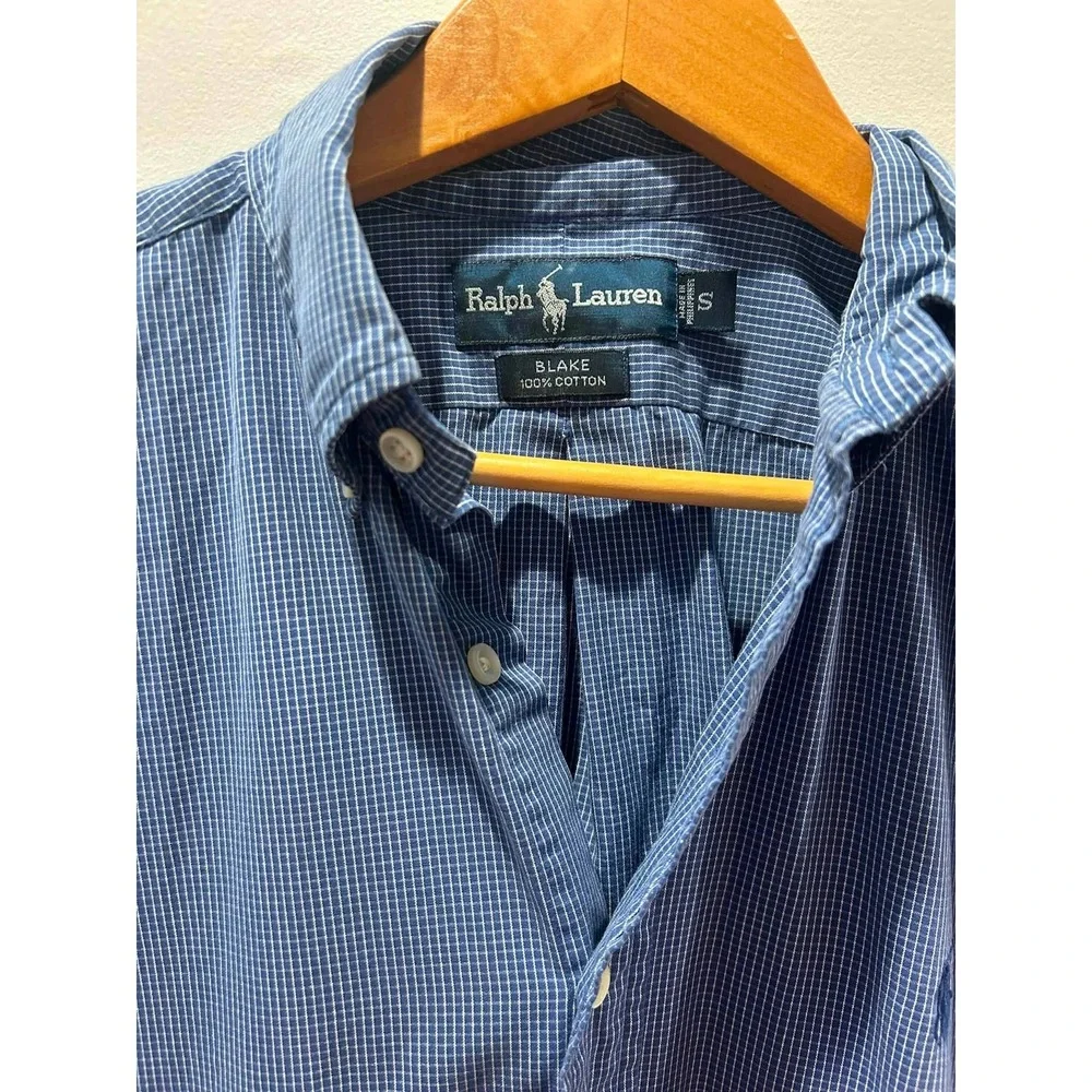 Ralph Lauren Button Down Mens Small Blue Check Blake Cotton Long Sleeve Shirt